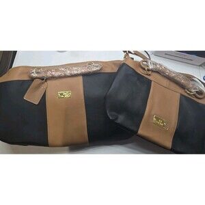 JM New York Leather Luggage Set  Designer Rolling Wheeled Duffle Bag & Purse New